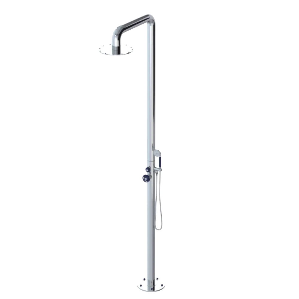 Rubinet Pressure Balance Outdoor Shower with Hand Held Shower & 10" Shower Head - 304 Stainless Steel Chrome
