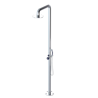 Rubinet Pressure Balance Outdoor Shower with Hand Held Shower & 10" Shower Head - 304 Stainless Steel Chrome