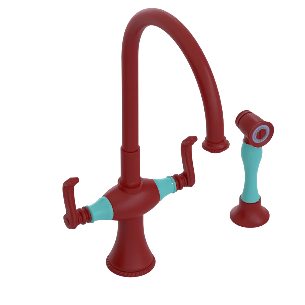 Rubinet Two Handle Single Hole Kitchen Set with Hand Spray Maroon