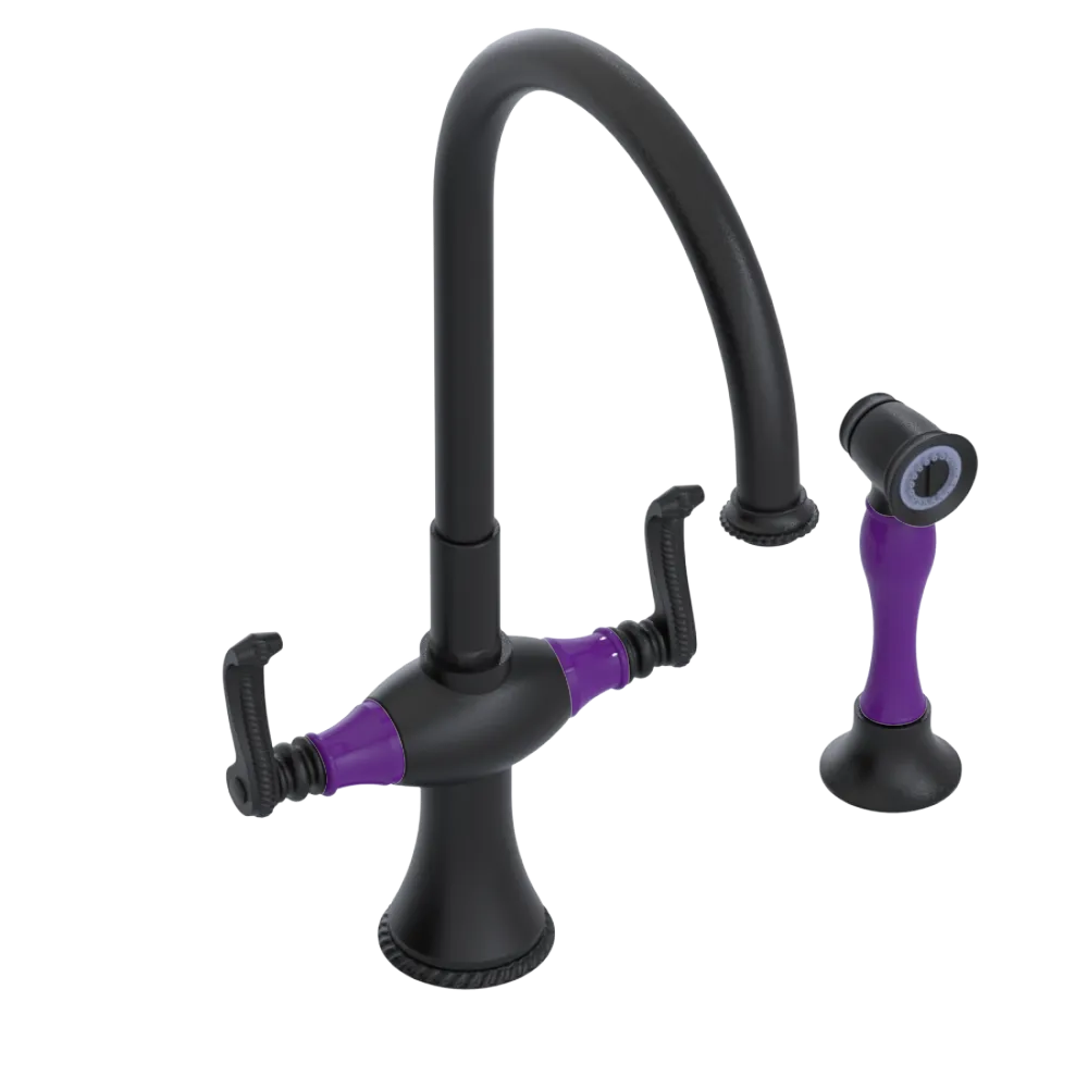 Rubinet Two Handle Single Hole Kitchen Set with Hand Spray Matt Black