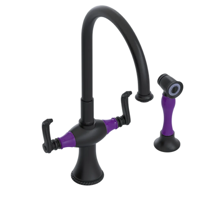 Rubinet Two Handle Single Hole Kitchen Set with Hand Spray Matt Black