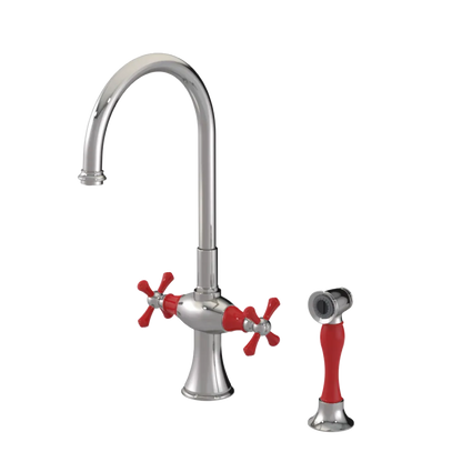 Rubinet Two Handle Single Hole Kitchen Set with Hand Spray Polished Nickel