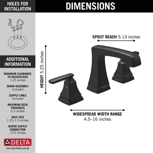 Delta Ashlyn Two Handle Widespread Lavatory Faucet - Metal Pop-Up