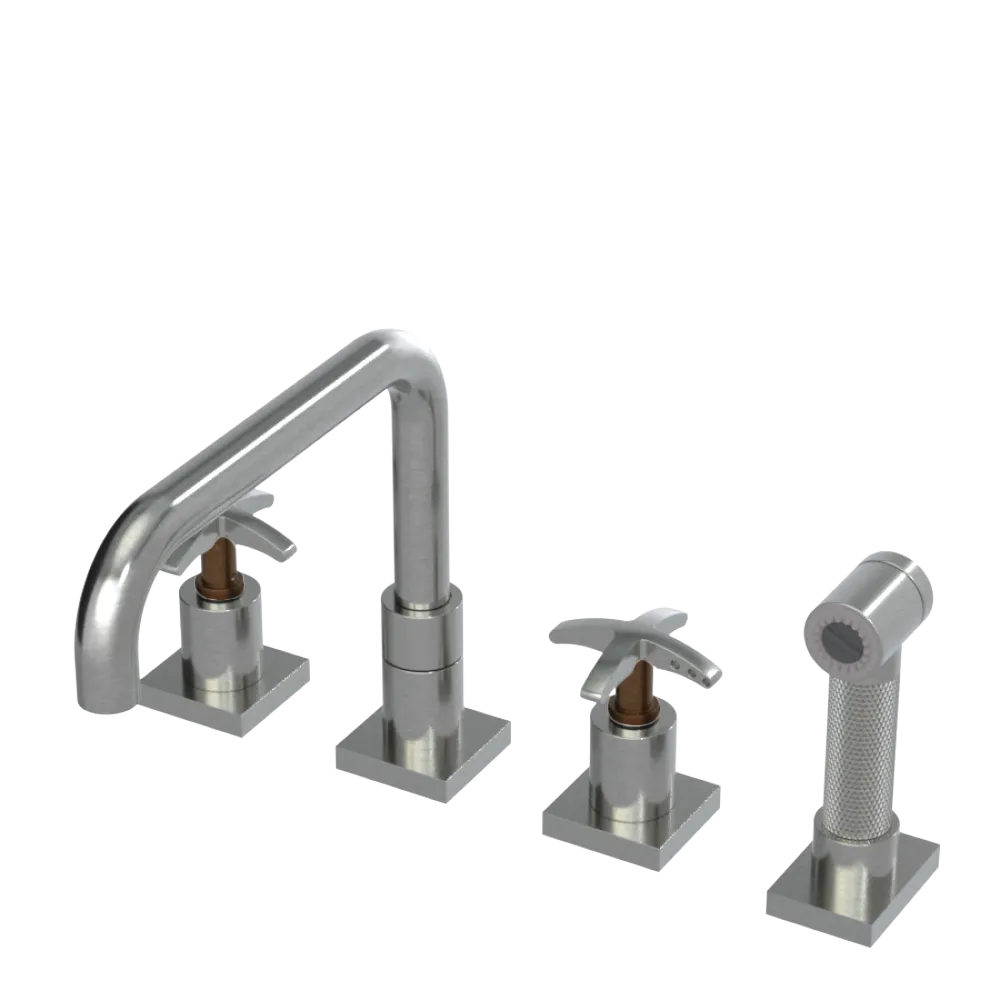 Rubinet Widespread Kitchen Set with Genesis Spout with Hand Spray Satin Nickel