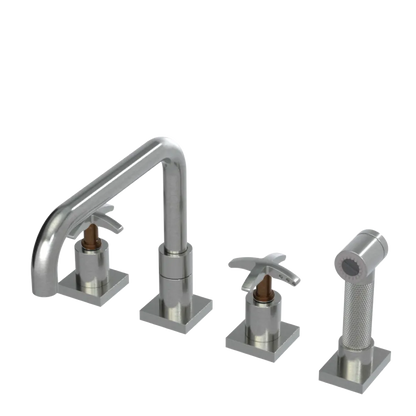 Rubinet Widespread Kitchen Set with Genesis Spout with Hand Spray Satin Nickel