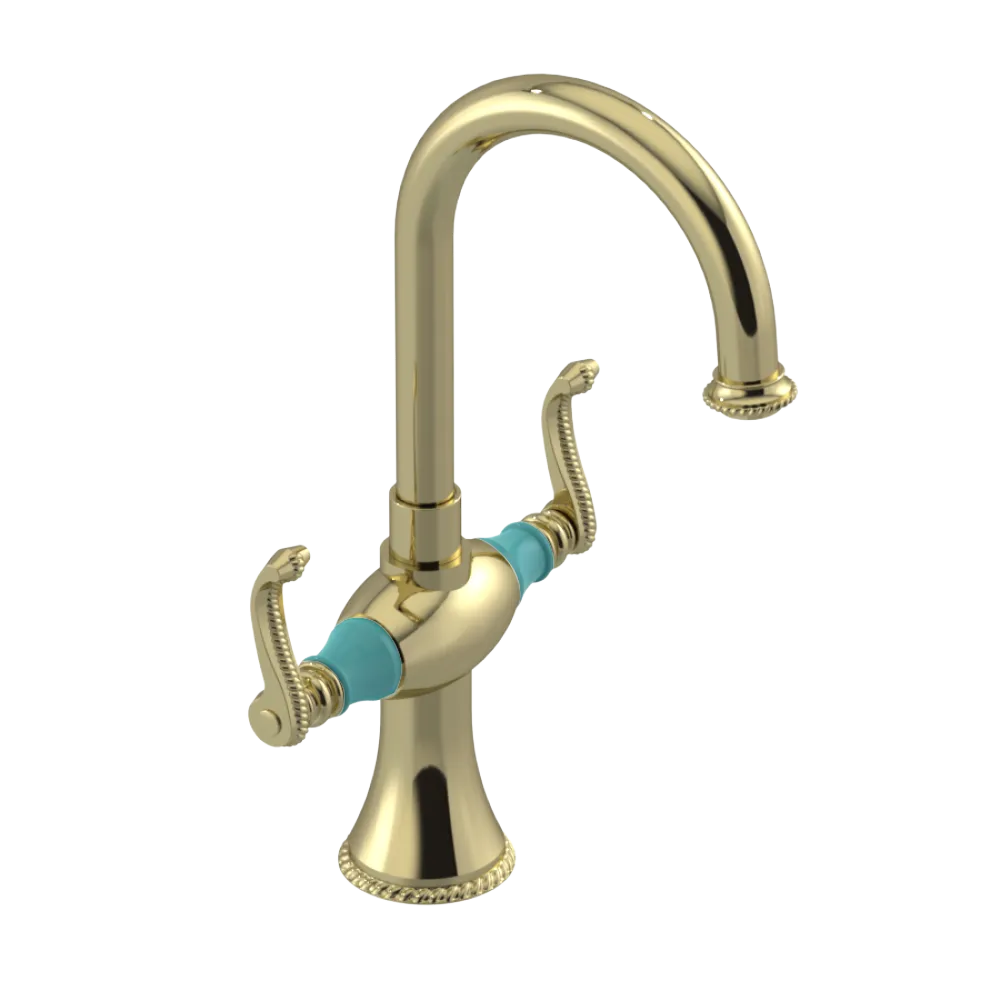 Rubinet Single Hole Dual Handle Lav. Set. (less drain) Gold