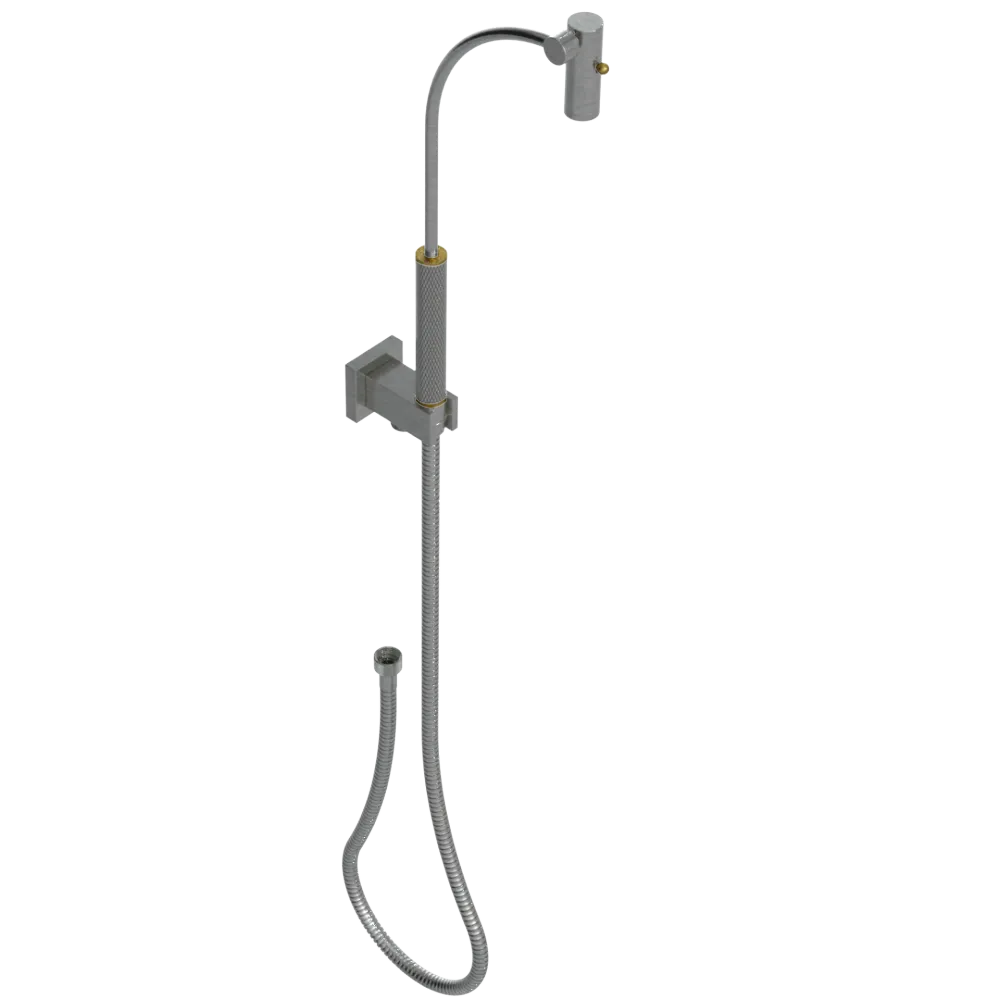 Rubinet Hand Held Shower Bidet with Extended Reach & Dual Function Spray Including Wall Bracket with Supply & Hose (Square) Satin Nickel