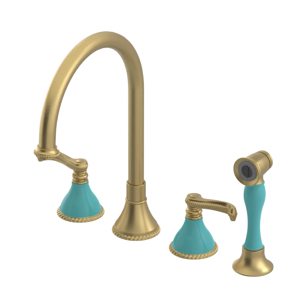 Rubinet Widespread Kitchen Set with Hand Spray Satin Gold