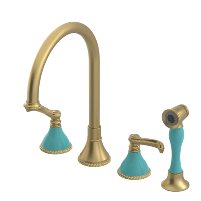 Rubinet Widespread Kitchen Set with Hand Spray Satin Gold
