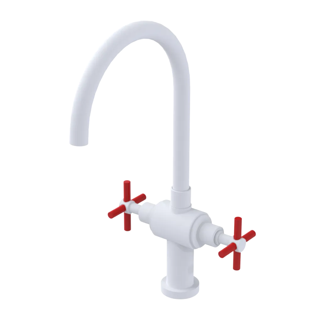 Rubinet Two Handle Single Hole Kitchen Set with LaSalle Spout Matt White