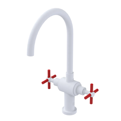 Rubinet Two Handle Single Hole Kitchen Set with LaSalle Spout Matt White