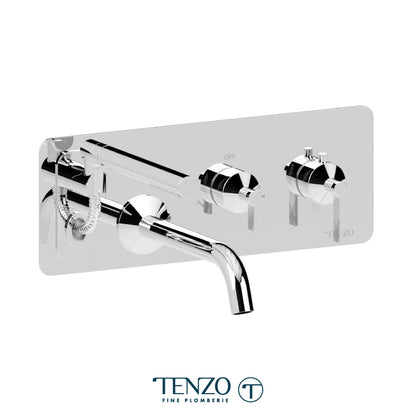 Wall mount tub filler with retractable hose, Paloma