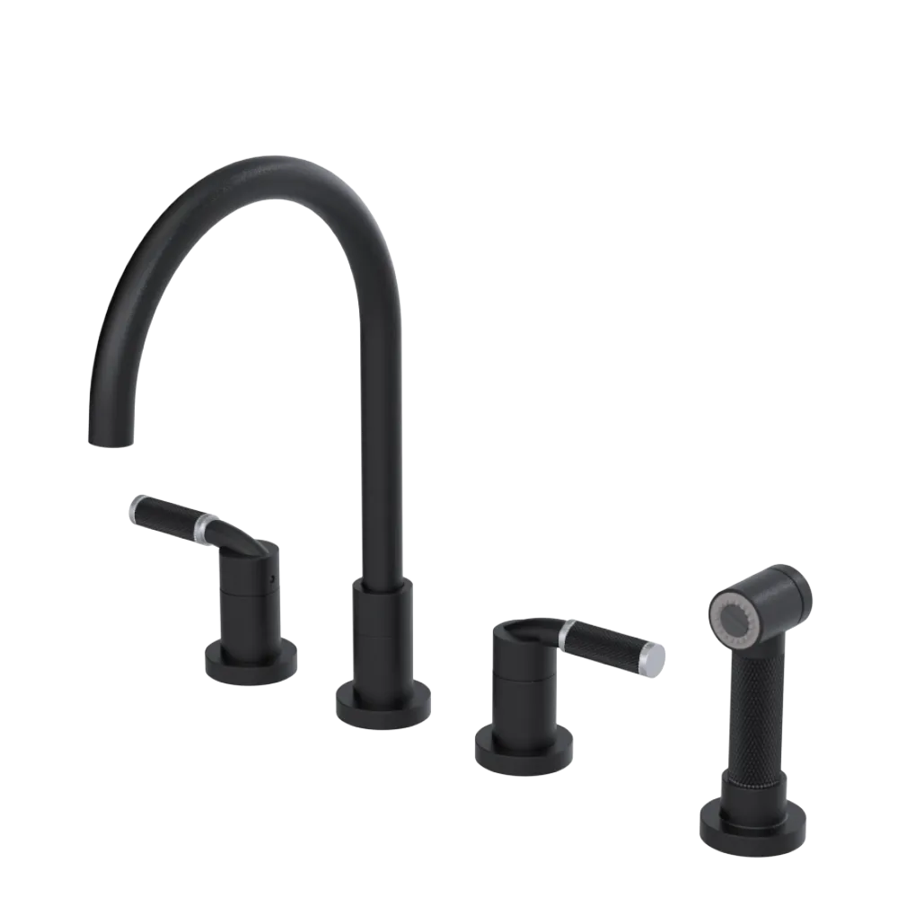 Rubinet Widespread Kitchen Set with Hand Spray Matt Black