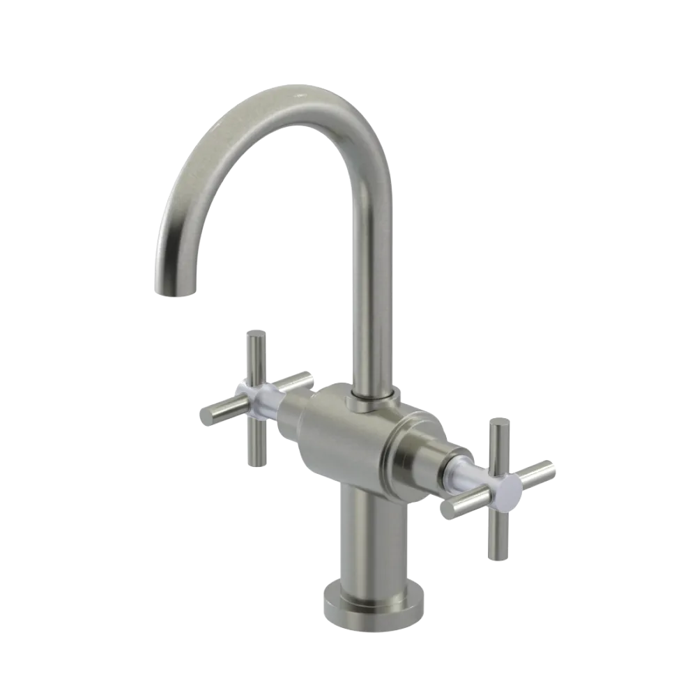 Rubinet Single Hole Dual Handle Lav. Set with LaSalle Spout (less drain) Satin Nickel