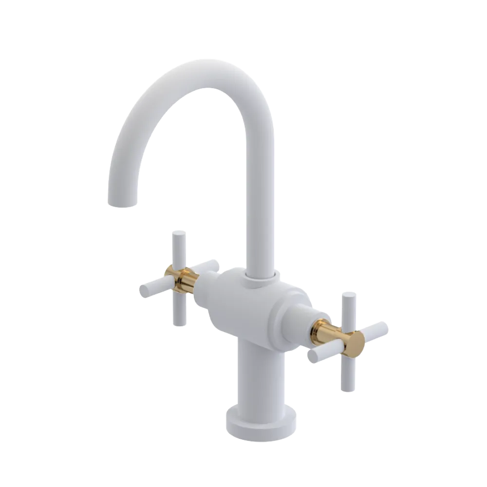Rubinet Single Hole Dual Handle Lav. Set with LaSalle Spout (less drain) Matt White