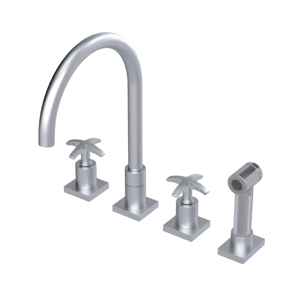 Rubinet Widespread Kitchen Set with Hand Spray Satin Chrome