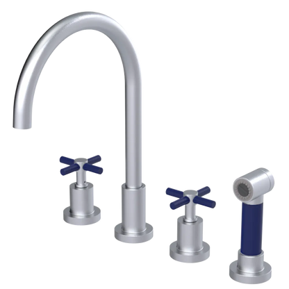 Rubinet Widespread Kitchen Set with LaSalle Spout with Hand Spray Satin Chrome