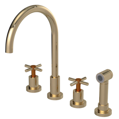 Rubinet Widespread Kitchen Set with LaSalle Spout with Hand Spray Gold