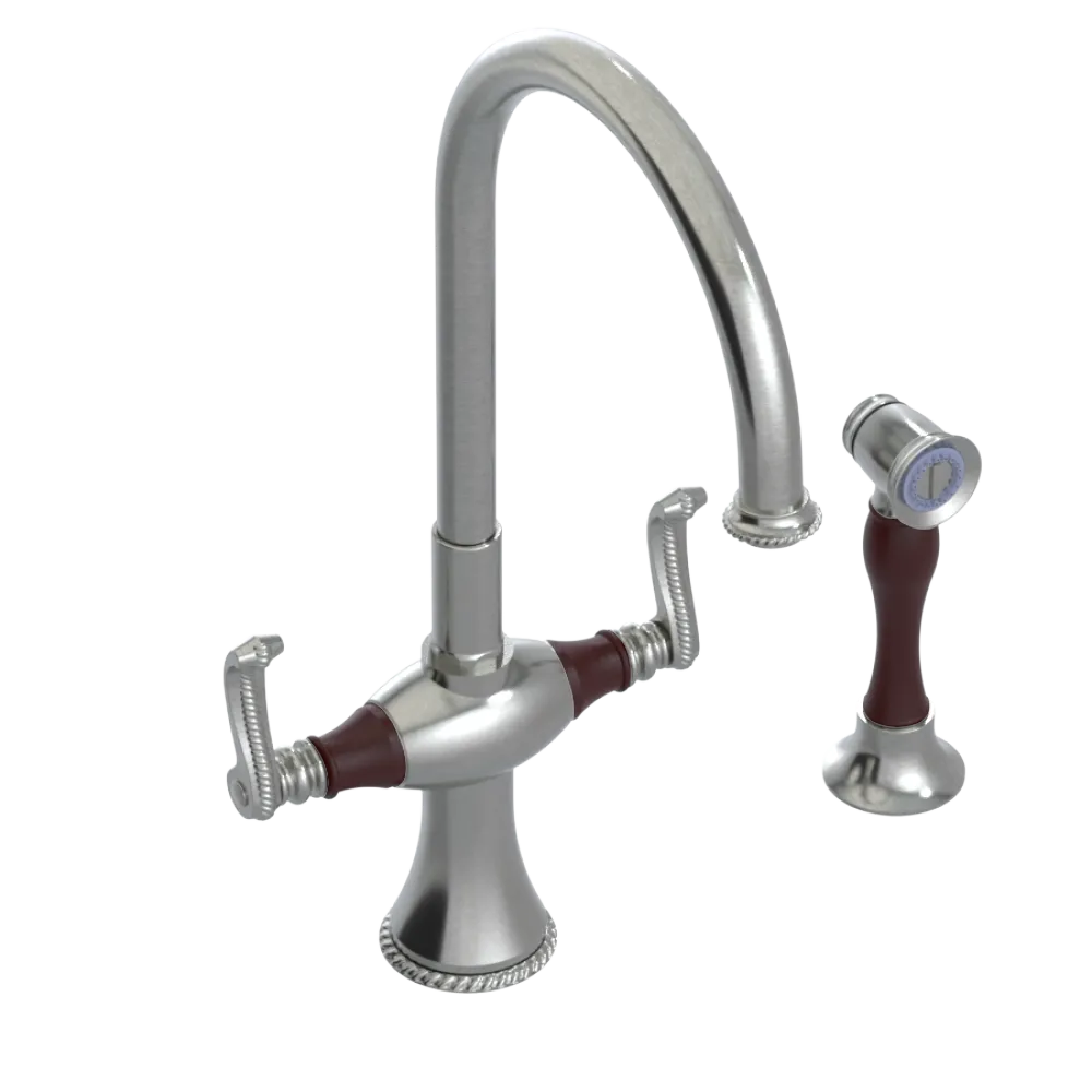 Rubinet Two Handle Single Hole Kitchen Set with Hand Spray Satin Nickel