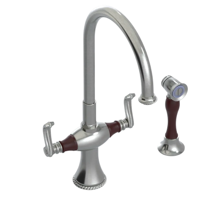Rubinet Two Handle Single Hole Kitchen Set with Hand Spray Satin Nickel