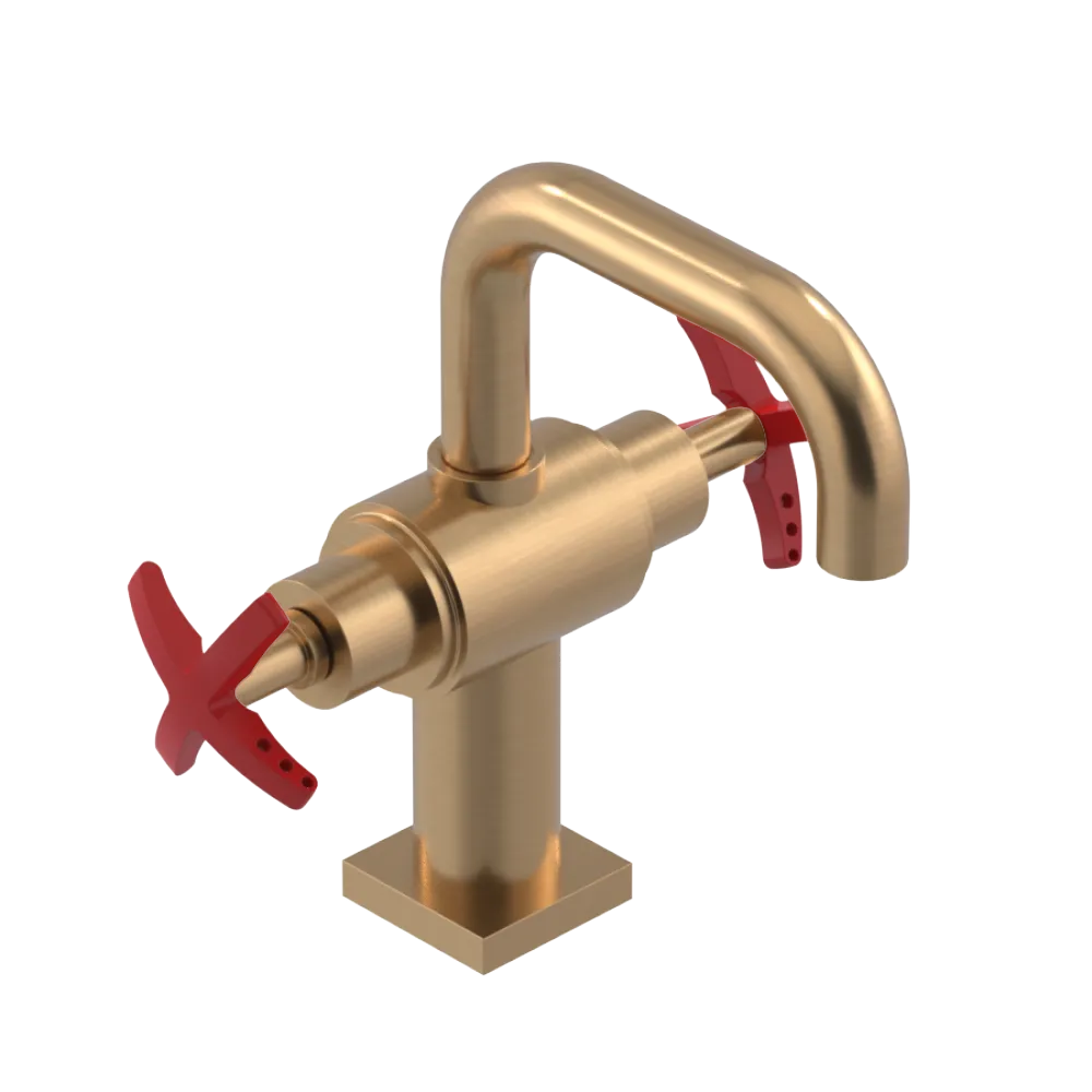 Rubinet Single Hole Dual Handle Lav. Set. with Genesis spout (less drain) Satin Gold