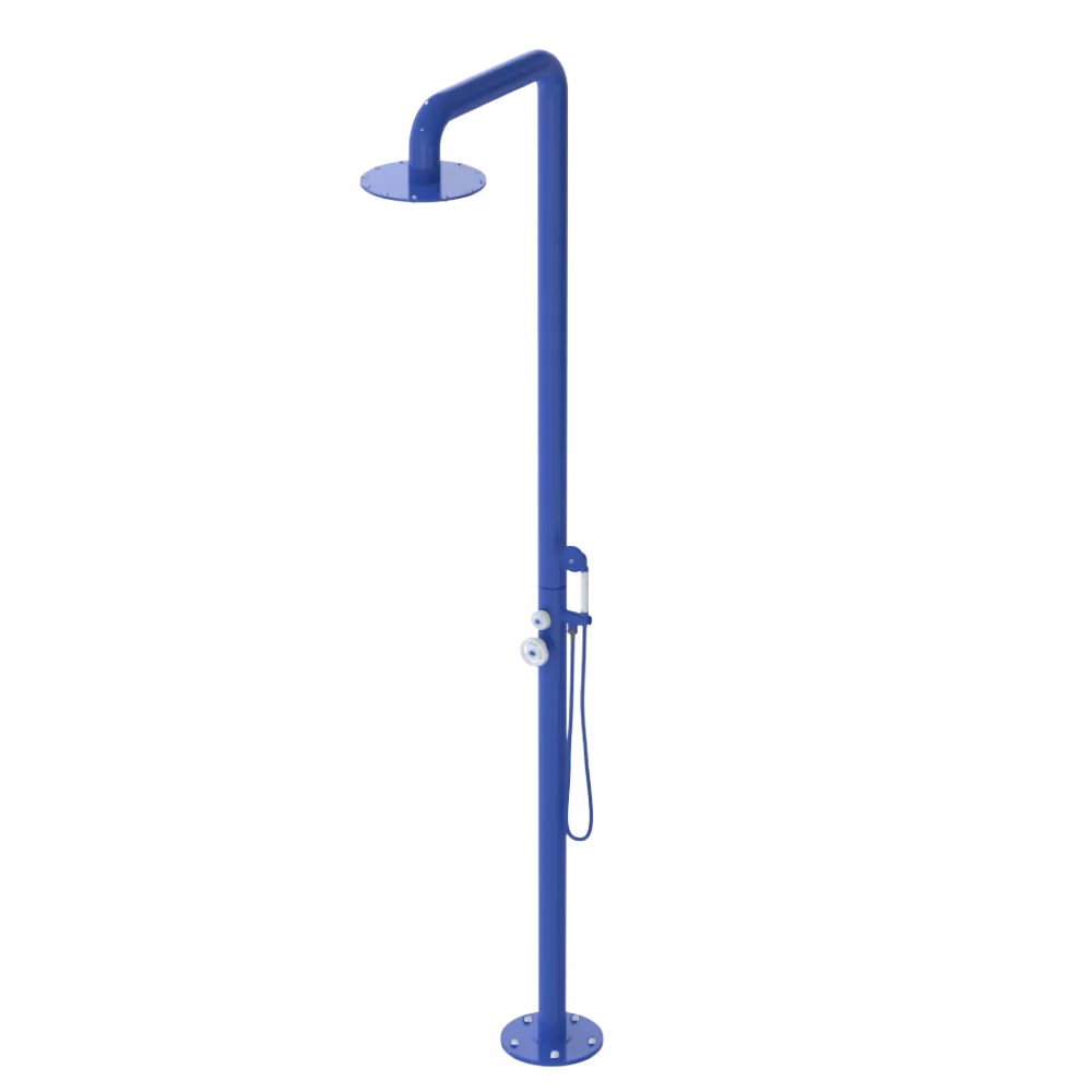 Rubinet Pressure Balance Outdoor Shower with Hand Held Shower & 10" Shower Head - 304 Stainless Steel Blu Jean