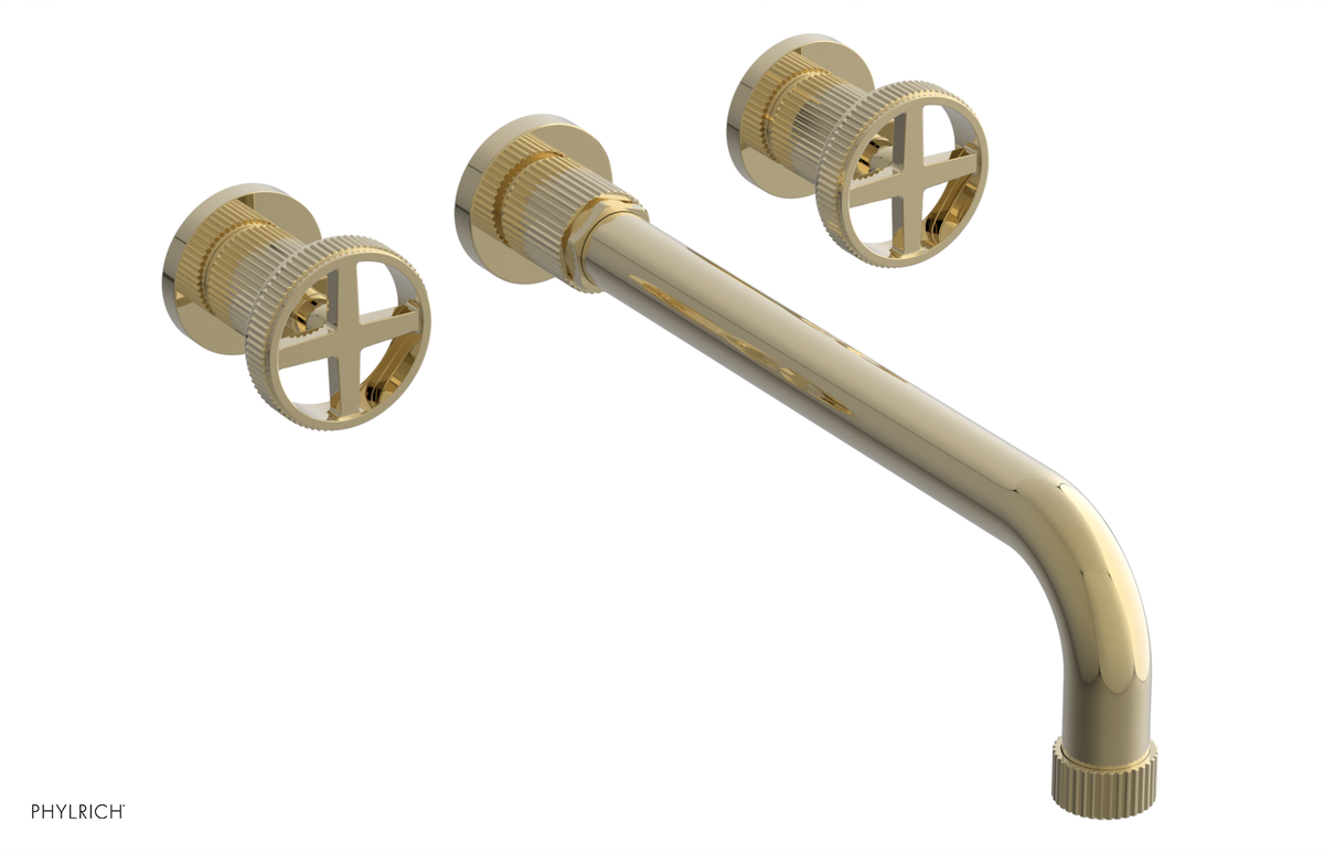 DUSTRIE Wall Lavatory Set - 12" Spout - Cross Handle - Grooved 370-11-12