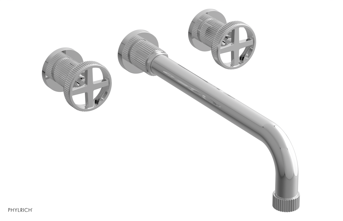 DUSTRIE Wall Lavatory Set - 12" Spout - Cross Handle - Grooved 370-11-12
