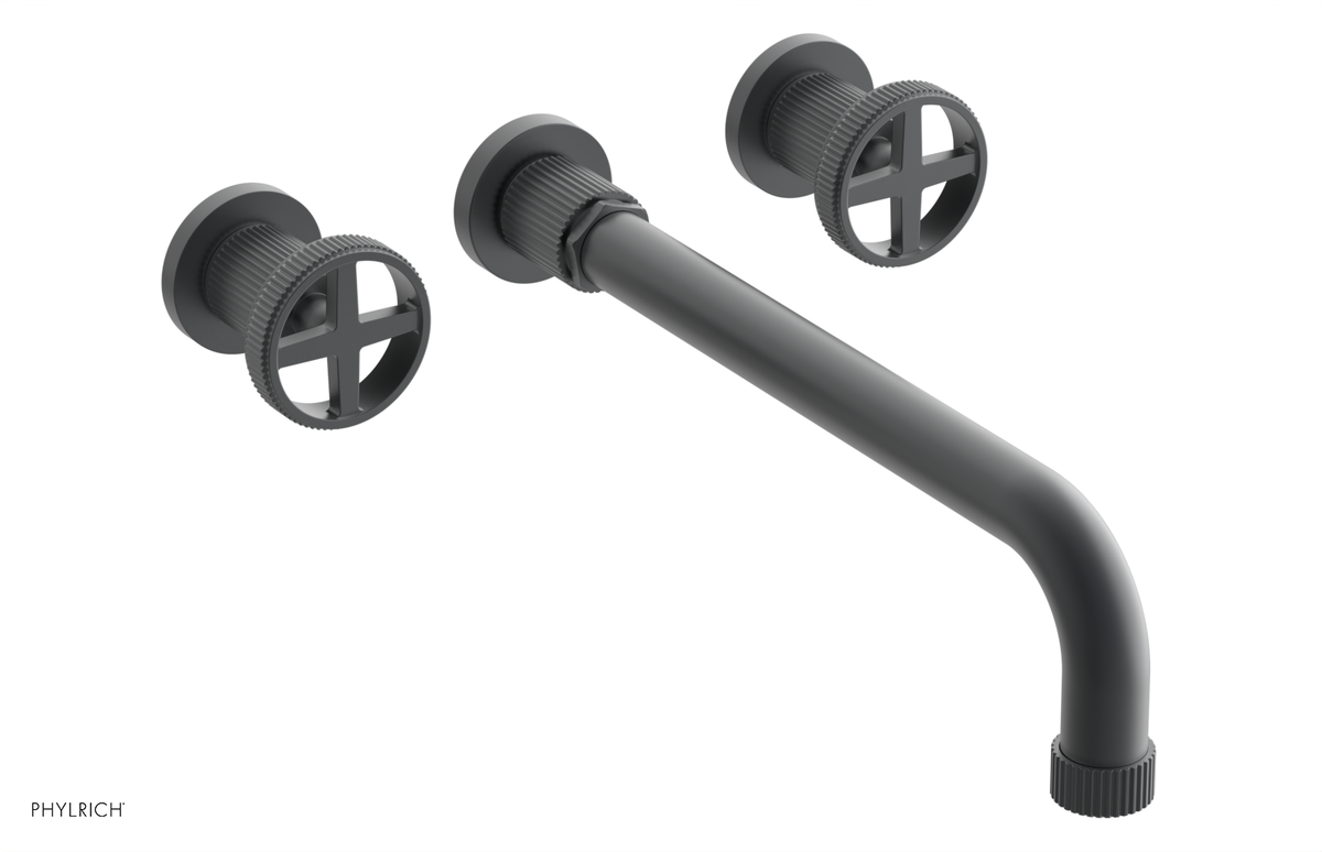 DUSTRIE Wall Lavatory Set - 12" Spout - Cross Handle - Grooved 370-11-12
