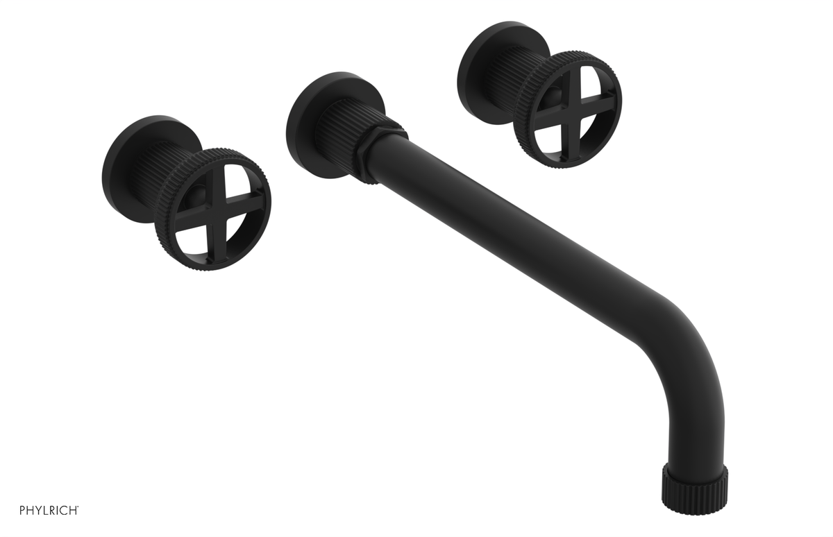 DUSTRIE Wall Lavatory Set - 12" Spout - Cross Handle - Grooved 370-11-12