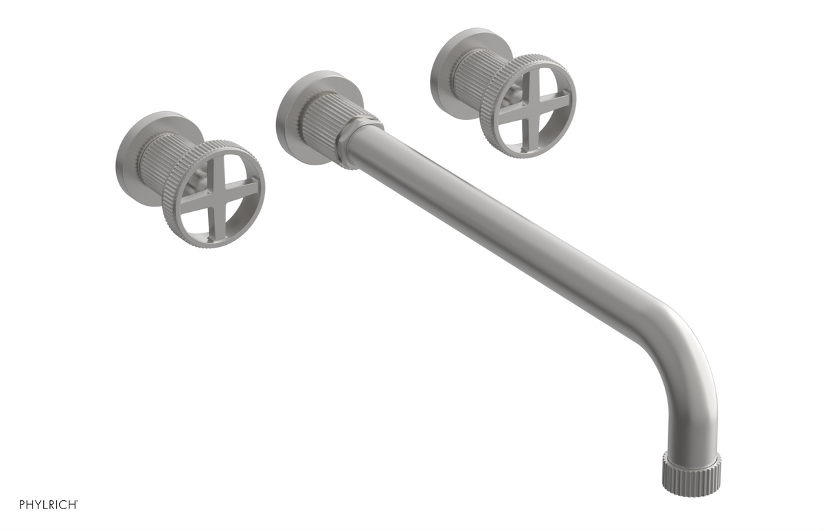 DUSTRIE Wall Lavatory Set - 14" Spout - Cross Handle - Grooved 370-11-14
