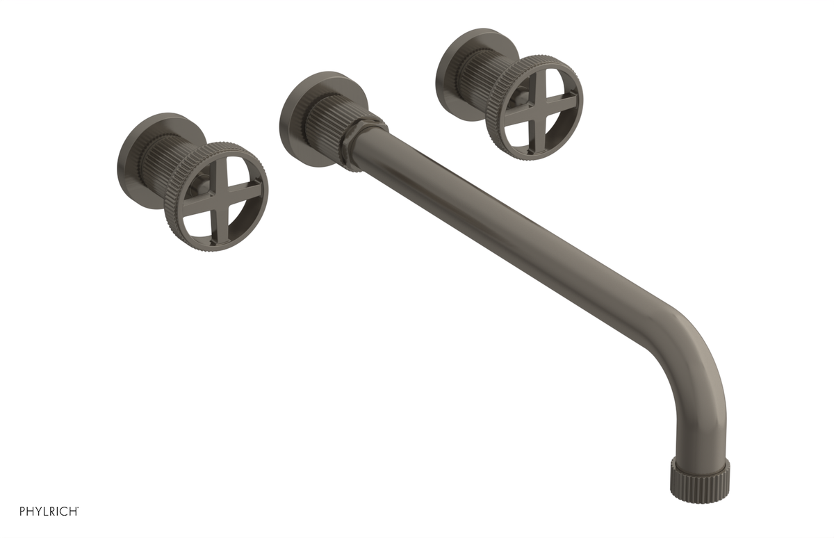 DUSTRIE Wall Lavatory Set - 14" Spout - Cross Handle - Grooved 370-11-14