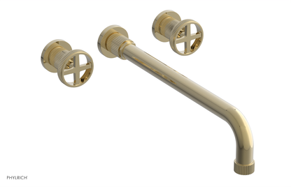DUSTRIE Wall Lavatory Set - 14" Spout - Cross Handle - Grooved 370-11-14