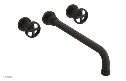 DUSTRIE Wall Lavatory Set - 14" Spout - Cross Handle - Grooved 370-11-14