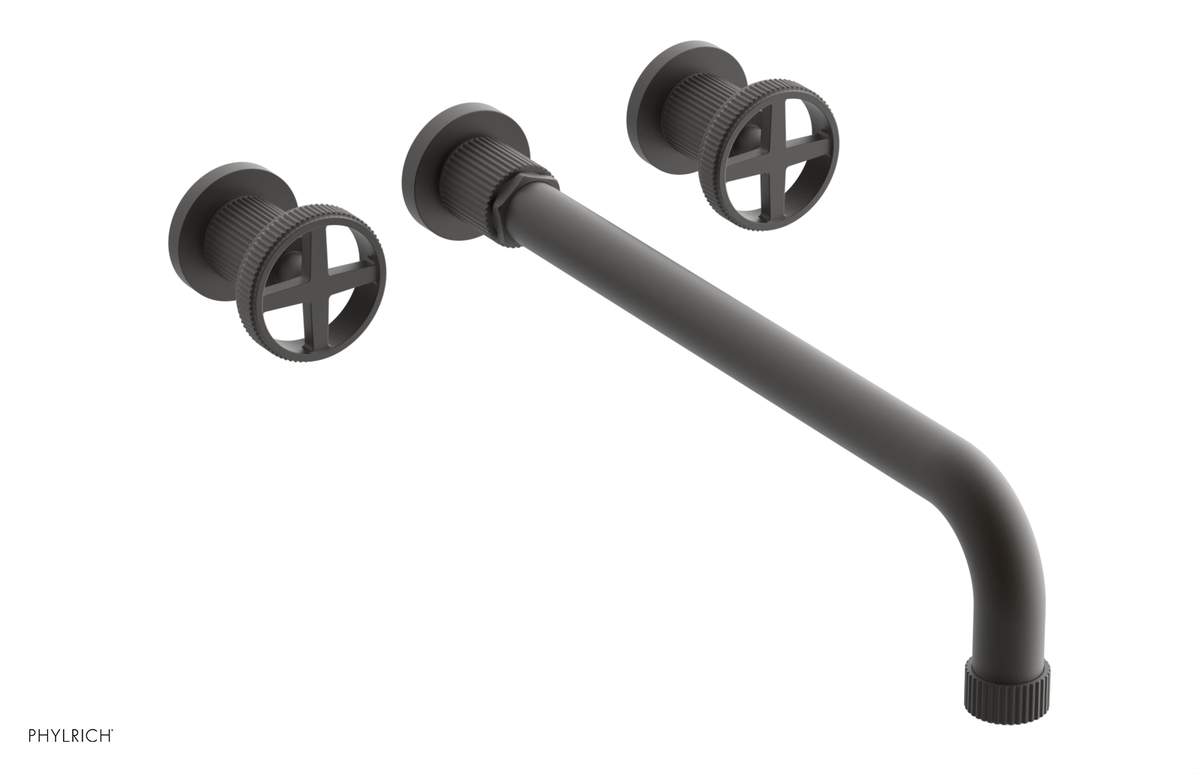 DUSTRIE Wall Lavatory Set - 14" Spout - Cross Handle - Grooved 370-11-14