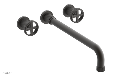 DUSTRIE Wall Lavatory Set - 14" Spout - Cross Handle - Grooved 370-11-14