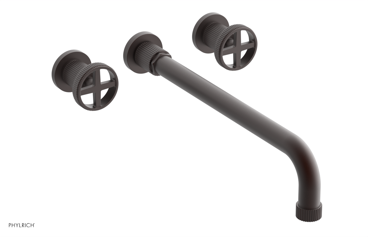 DUSTRIE Wall Lavatory Set - 14" Spout - Cross Handle - Grooved 370-11-14
