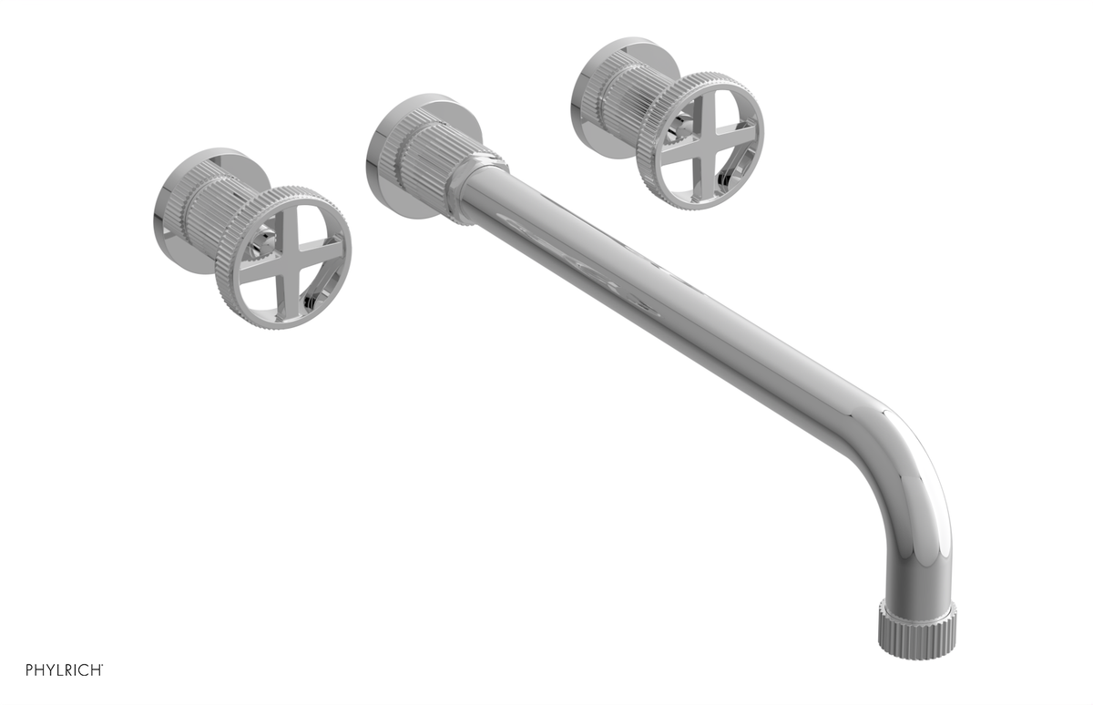 DUSTRIE Wall Lavatory Set - 14" Spout - Cross Handle - Grooved 370-11-14