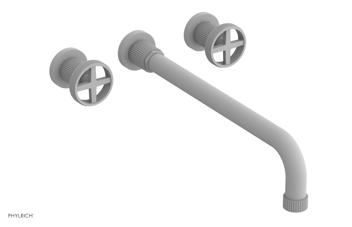 DUSTRIE Wall Lavatory Set - 14" Spout - Cross Handle - Grooved 370-11-14