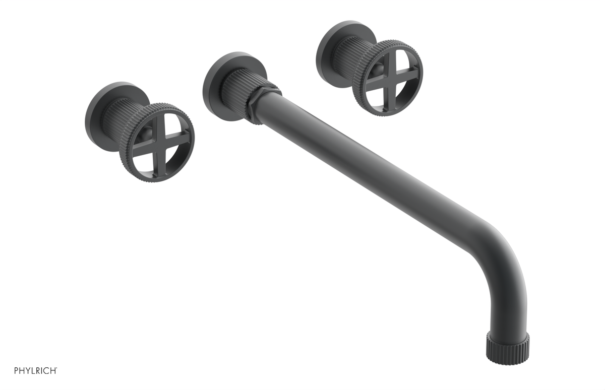 DUSTRIE Wall Lavatory Set - 14" Spout - Cross Handle - Grooved 370-11-14