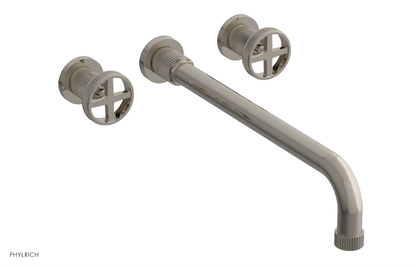 DUSTRIE Wall Lavatory Set - 14" Spout - Cross Handle - Grooved 370-11-14