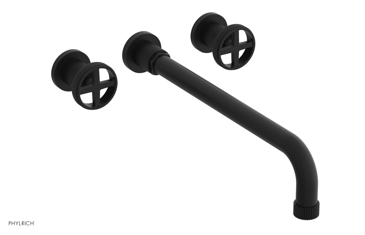 DUSTRIE Wall Lavatory Set - 14" Spout - Cross Handle - Grooved 370-11-14