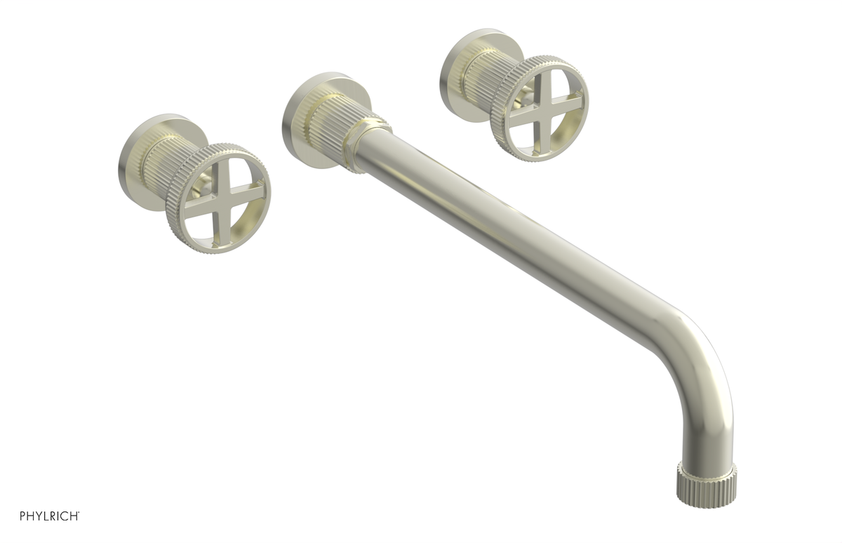 DUSTRIE Wall Lavatory Set - 14" Spout - Cross Handle - Grooved 370-11-14