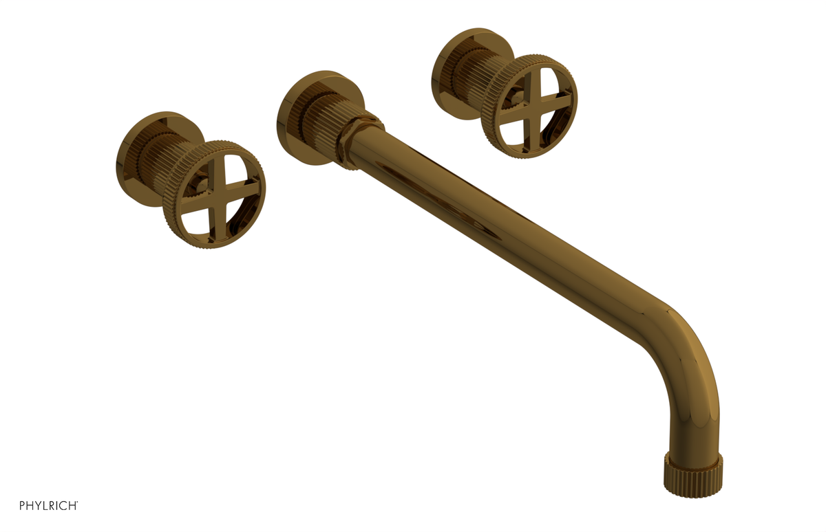 DUSTRIE Wall Lavatory Set - 14" Spout - Cross Handle - Grooved 370-11-14