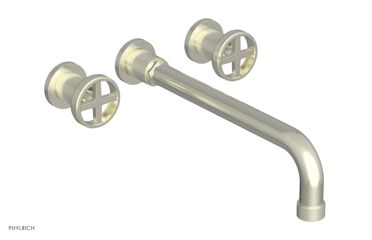 DUSTRIE Wall Lavatory Set - 12" Spout - Cross Handle - Knurled 371-11-12