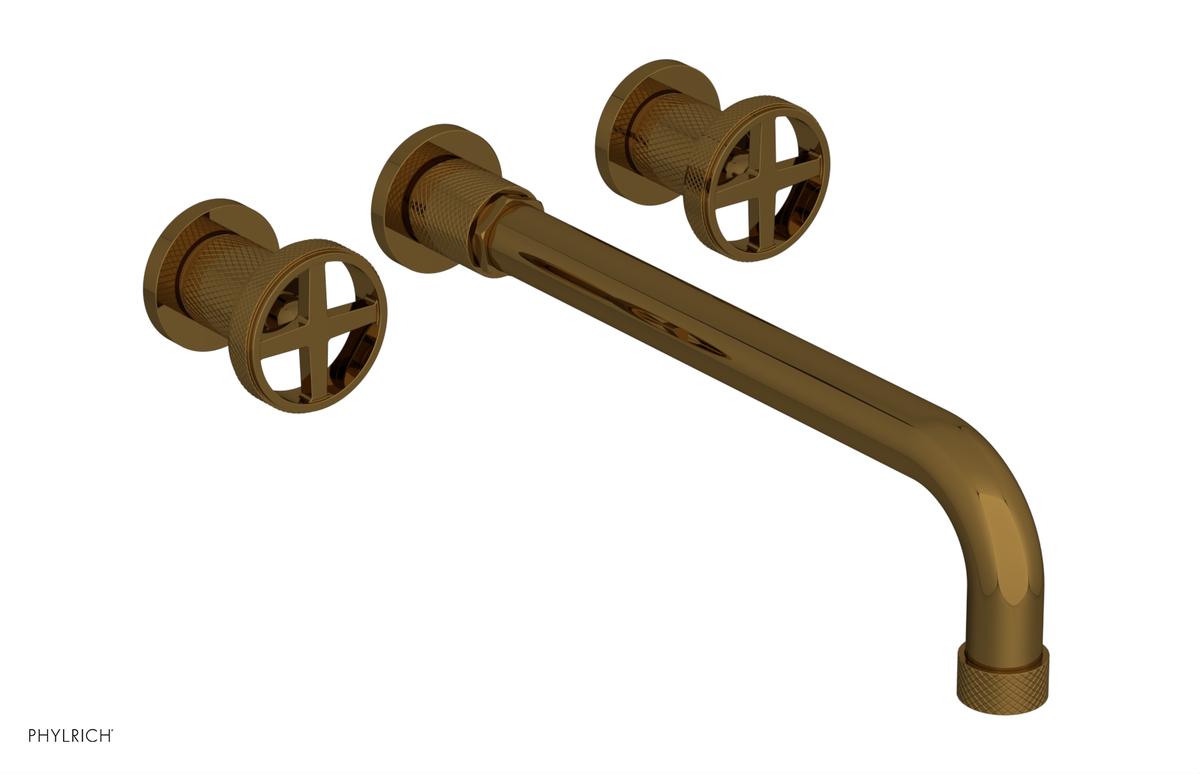 DUSTRIE Wall Lavatory Set - 12" Spout - Cross Handle - Knurled 371-11-12