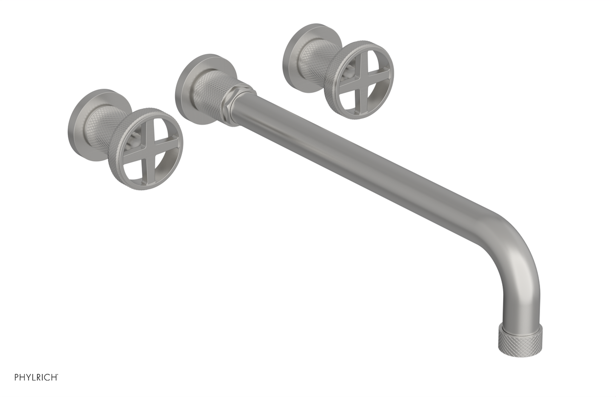 DUSTRIE Wall Lavatory Set - 14" Spout - Cross Handle - Knurled 371-11-14