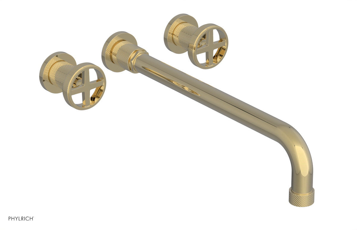 DUSTRIE Wall Lavatory Set - 14" Spout - Cross Handle - Knurled 371-11-14