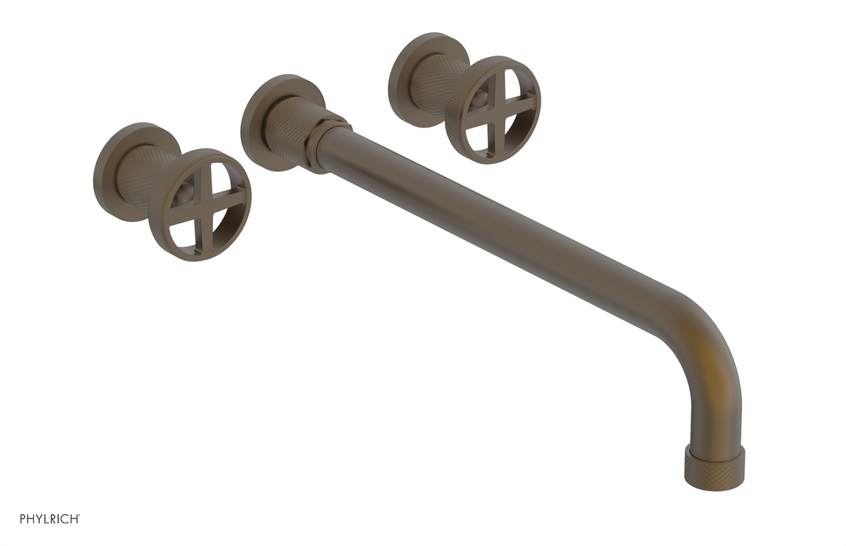 DUSTRIE Wall Lavatory Set - 14" Spout - Cross Handle - Knurled 371-11-14