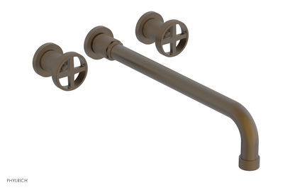 DUSTRIE Wall Lavatory Set - 14" Spout - Cross Handle - Knurled 371-11-14